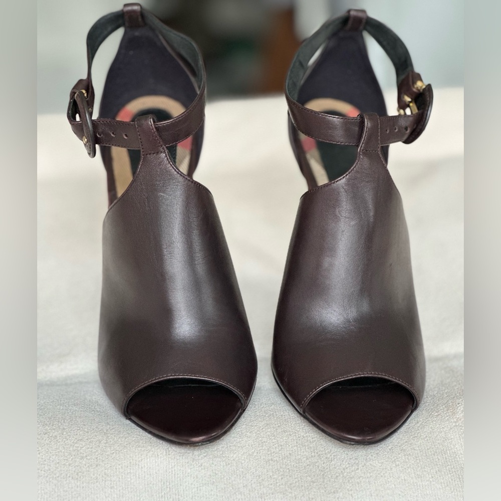 Burberry Brown Leather Ankle Strap Sandals